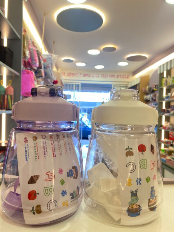 Garrafa Água 1,3 L Transparente com Alça e Canudo