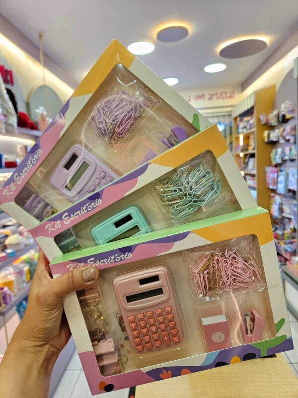 Kit Escritório Candy Color 90 Peças com Calculadora