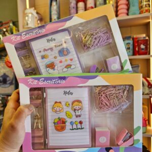 Kit Escritório Candy Color 90 Peças com Bloco de Anotações