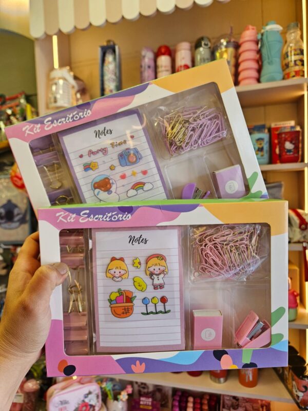 Kit Escritório Candy Color 90 Peças com Bloco de Anotações
