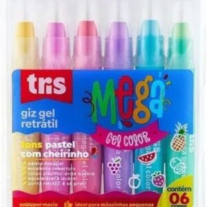 Giz Retrátil Mega Gel Color Tons Pastel com Cheirinho Tris 06 Cores