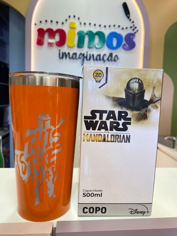 Copo Térmico com Tampa e Abridor Mandaloriano Star Wars 500ml Zona Criativa