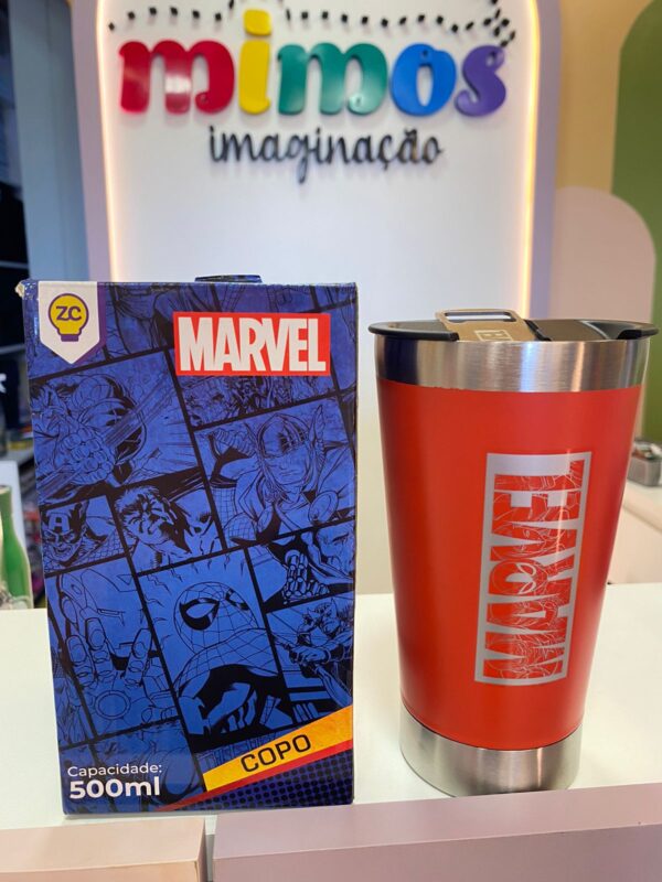 Copo Térmico com Tampa e Abridor Opener Marvel 500ml Zona Criativa