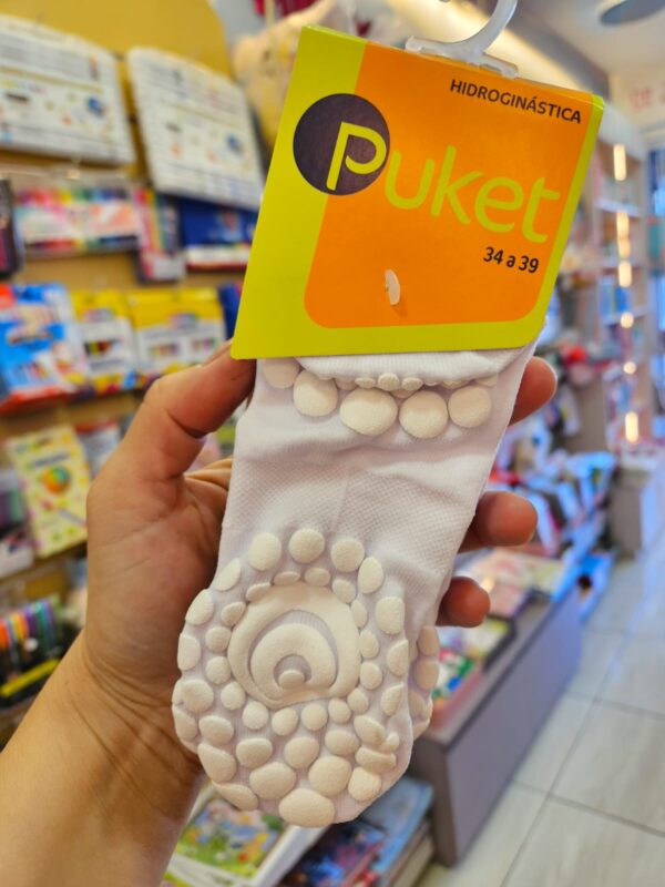 Meia Esportiva Hidroginástica Antiderrapante Unissex Branca Puket | 34-39