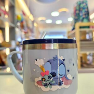 Caneca Infantil Flip com Canudo Stitch Disney 250ml Zonacriativa