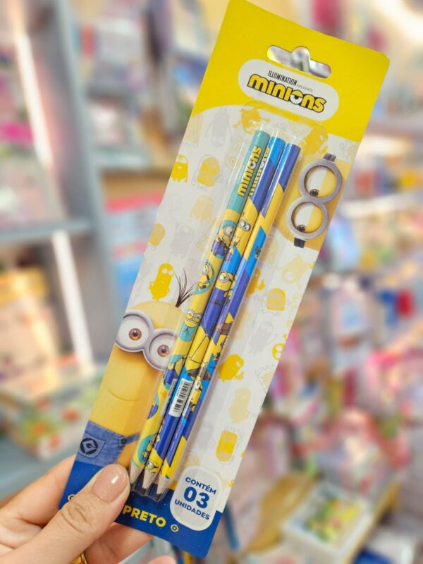 Lápis Preto HB Minions Cartela com 3 Tris