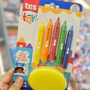 Giz de Banho Toy com 5 Cores + 1 Esponja Tris