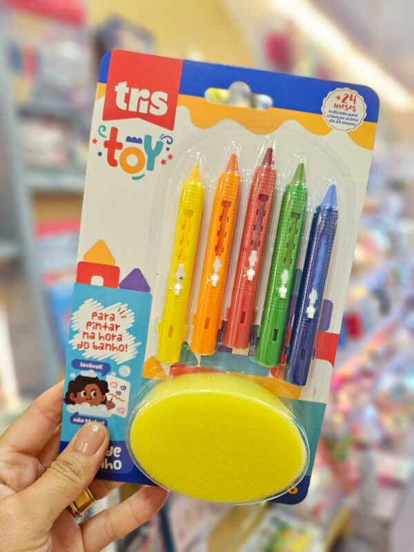 Giz de Banho Toy com 5 Cores + 1 Esponja Tris