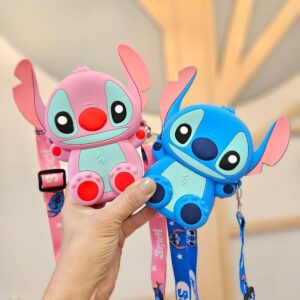 Mini Bolsa Infantil Silicone com Zíper e Alça Regulável Stitch e Angel Disney