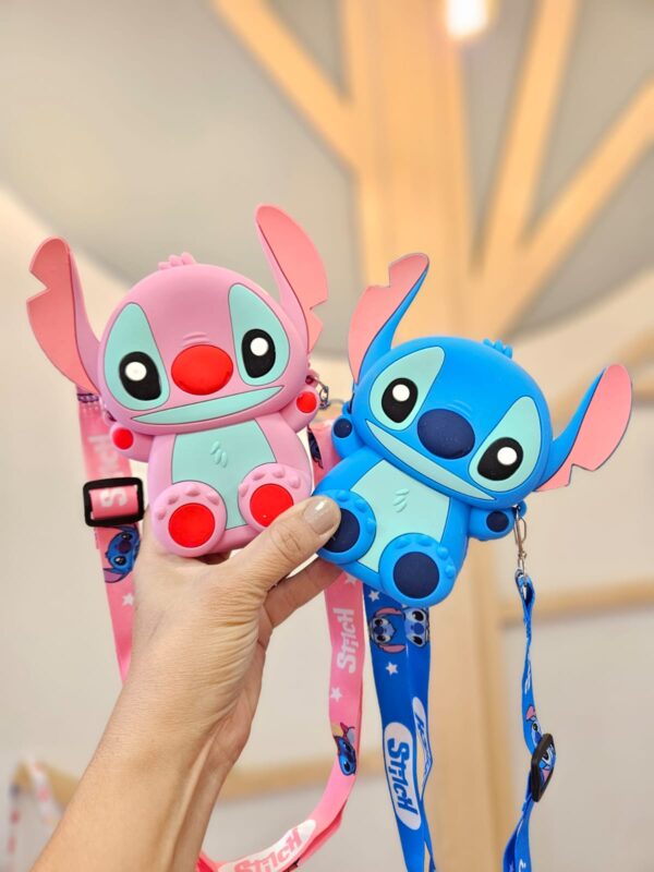 Mini Bolsa Infantil Silicone com Zíper e Alça Regulável Stitch e Angel Disney