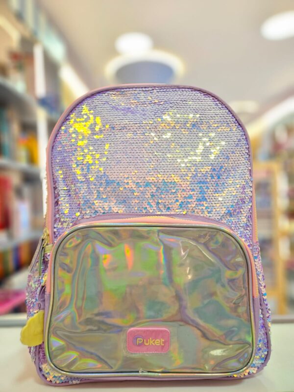 Mochila de Costas Grande  Paetê Gata Sereia Lavanda Puket