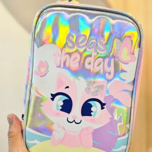 Estojo Box Grande com Divisória Gata Sereia Verde Água Puket