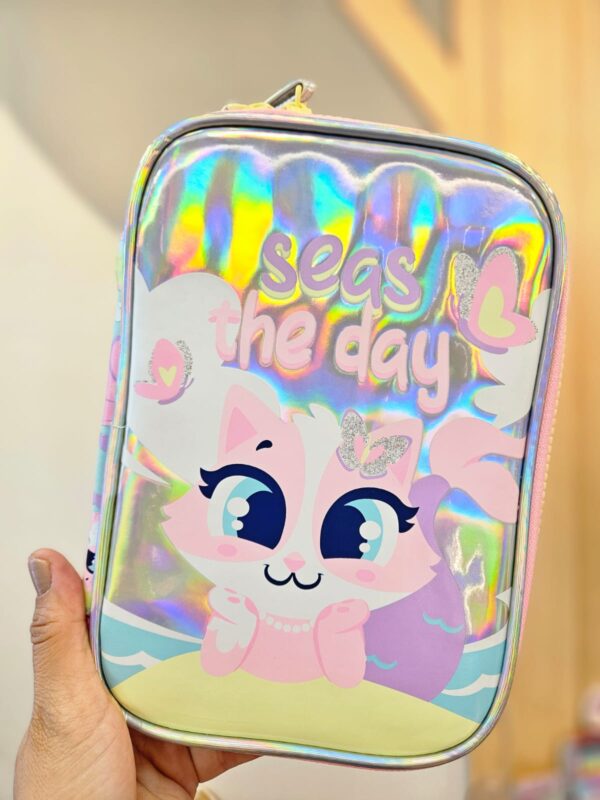 Estojo Box Grande com Divisória Gata Sereia Verde Água Puket