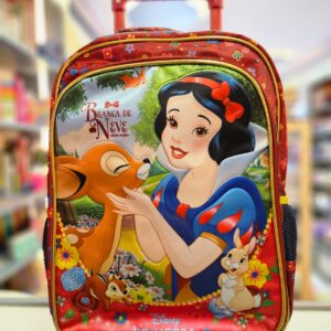 Mochila com Rodinha com Organizador Frontal Branca de Neve Xeryus