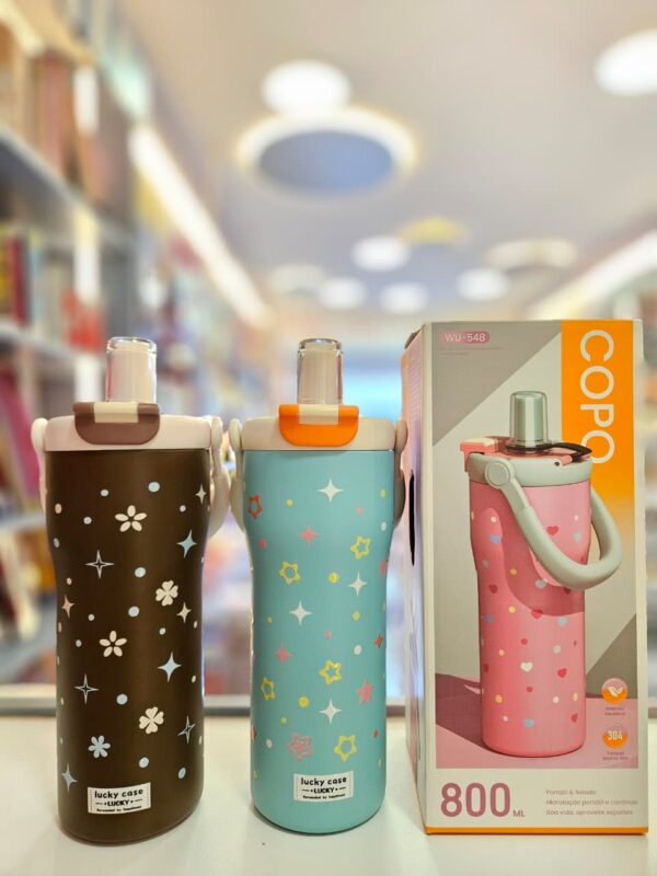 Copo Térmico com Tampa Canudo e Alça 800ml Lucky Case