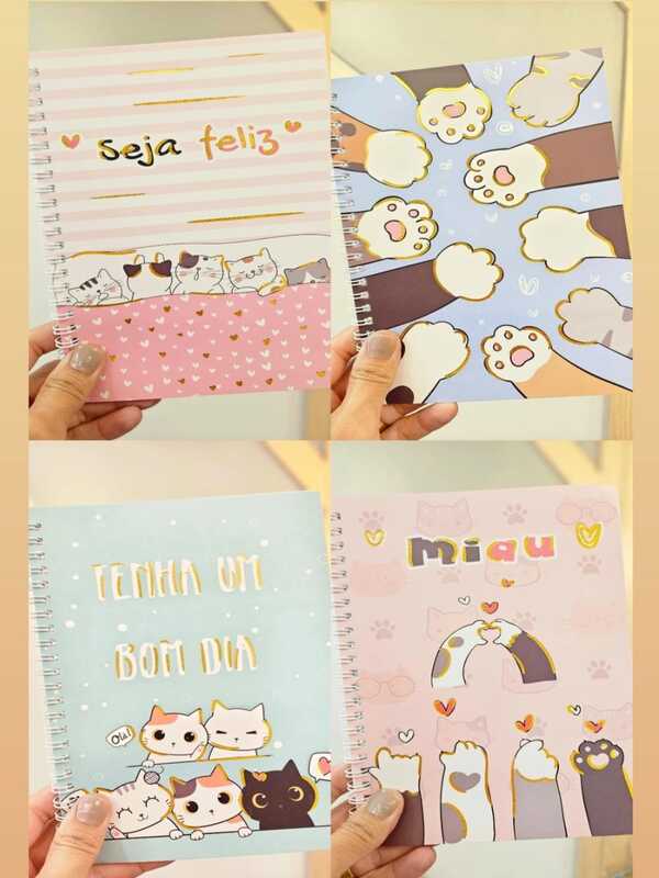 Caderno de Anotações Espiral Pequeno 58 Folhas Gatinhos Fofos