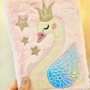 Caderno de Anotações Pequeno Bordado Pelúcia 80 Folhas Cisne