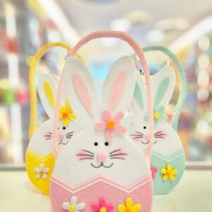 Cestinha Coelho de Pásco em Feltro 10x7,5x18cm Cromus