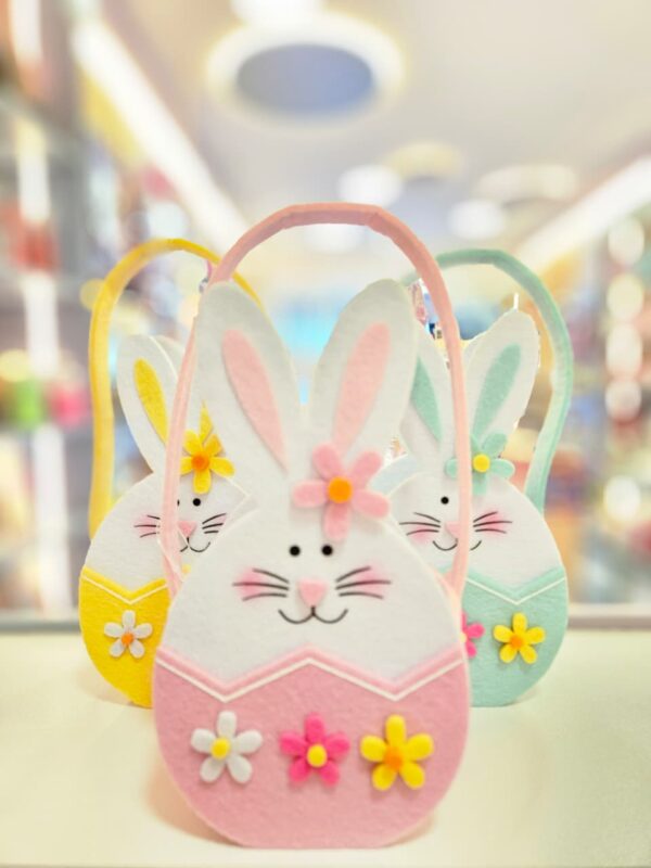 Cestinha Coelho de Pásco em Feltro 10x7,5x18cm Cromus