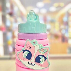 Garrafa Dobrável Silicone Gata Sereia Rosa Puket