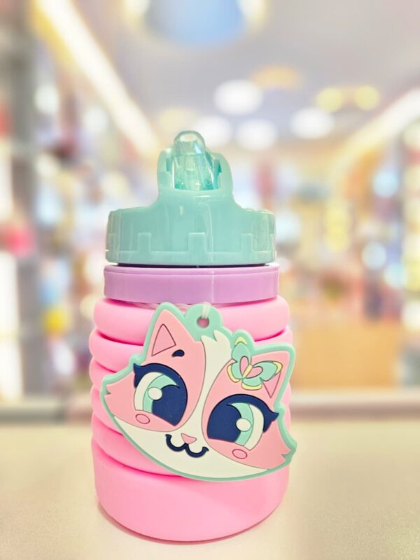 Garrafa Dobrável Silicone Gata Sereia Rosa Puket