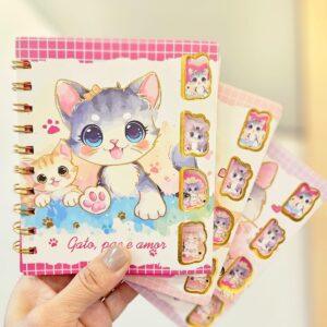 Caderno de Anotações Espiral Pequeno 80 Folhas Gatinhos Fofos