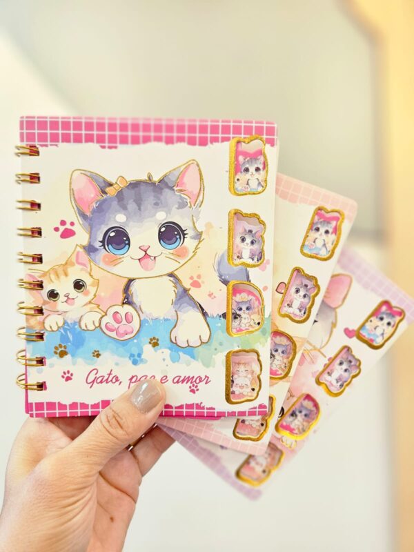 Caderno de Anotações Espiral Pequeno 80 Folhas Gatinhos Fofos