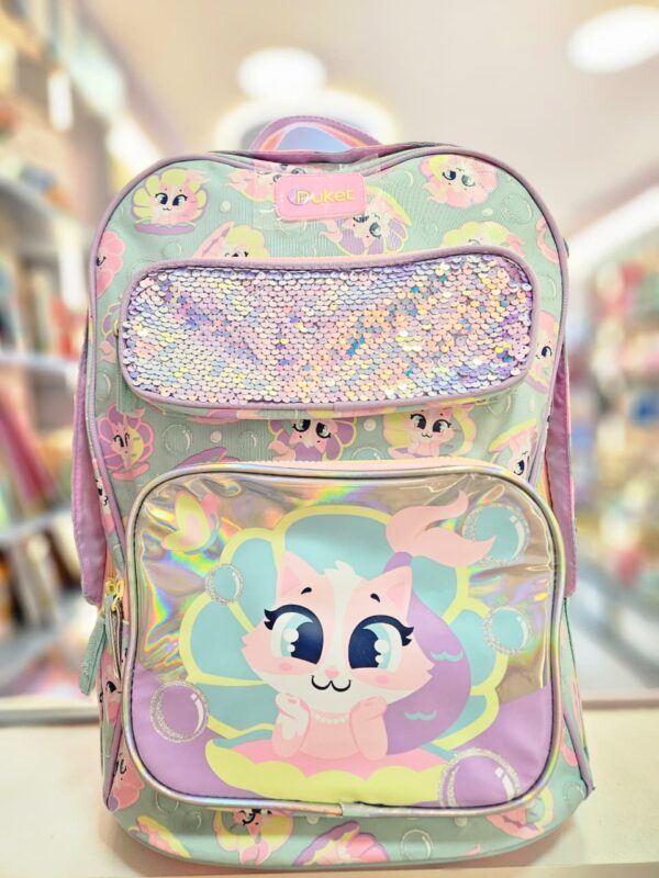 Mochila com Rodinha Grande Paetê Gata Sereia Puket