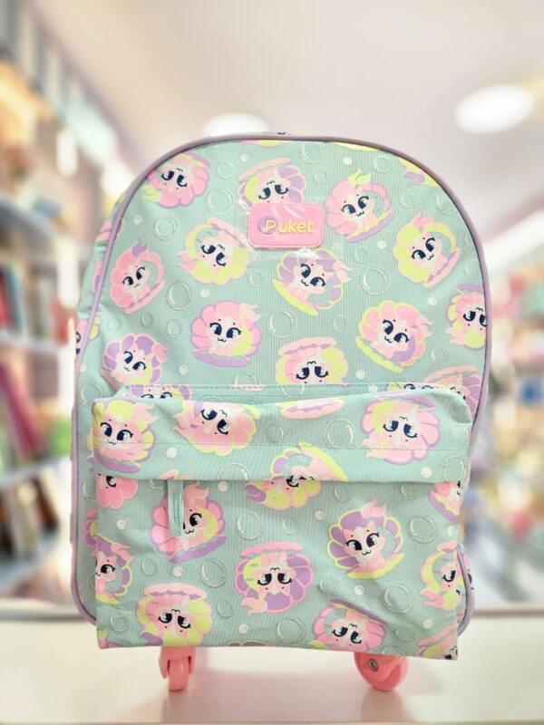 Mochila com Rodinha Média Gata Sereia Verde Água Puket