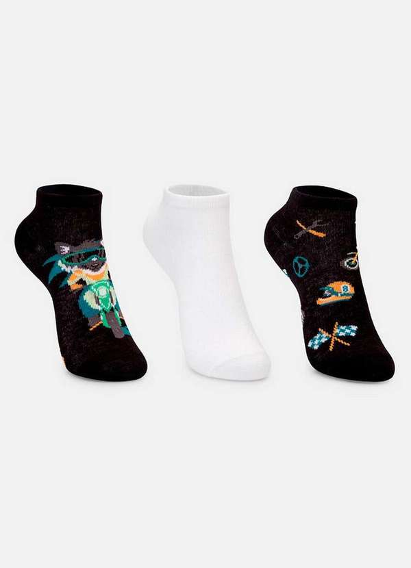 Kit com 3 Meias Cano Curto Menino Puket Tamanho: 28 a 33