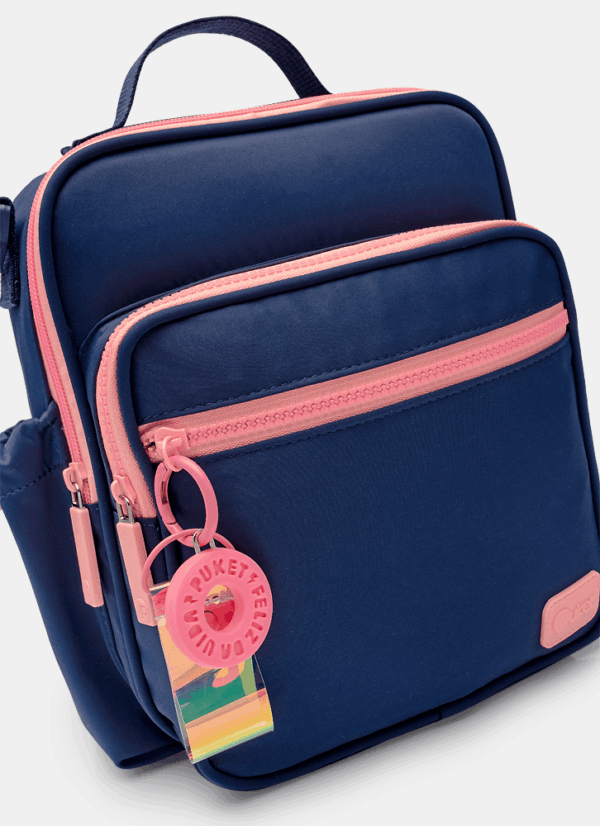 Lancheira Térmica com Bolso Frontal Azul Marinho com Rosa Puket - Imagem 3