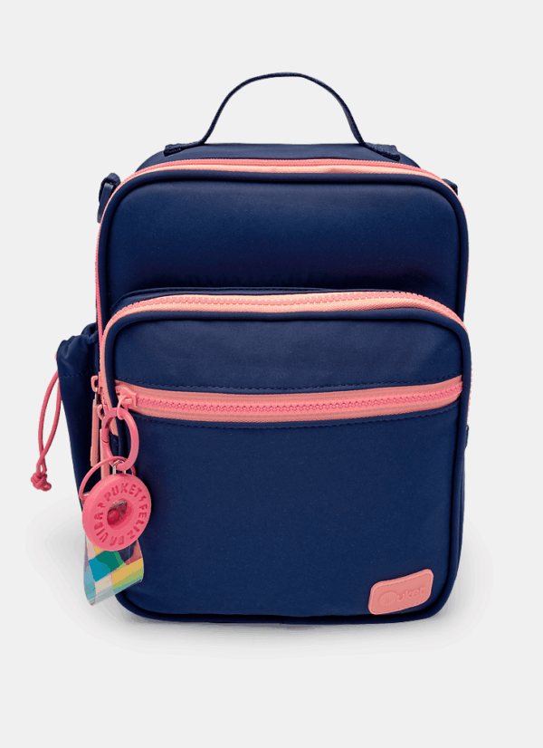 Lancheira Térmica com Bolso Frontal Azul Marinho com Rosa Puket - Imagem 2