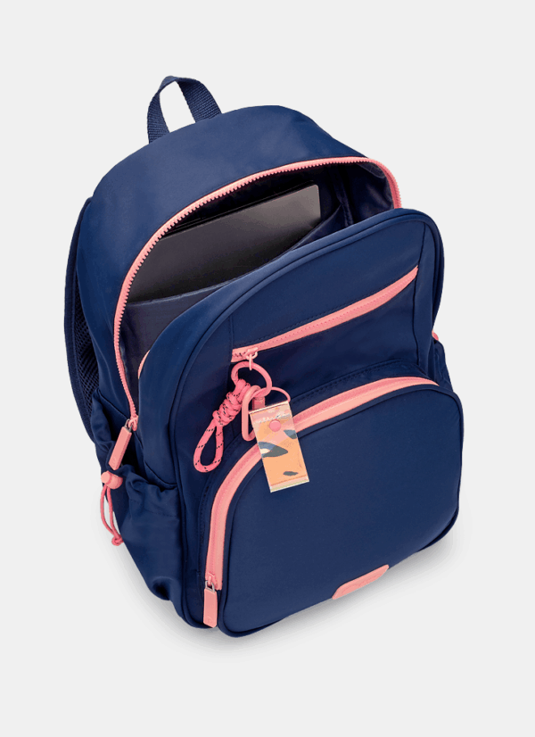 Mochila de Costas Grande Azul Marinho com Rosa Puket - Imagem 3