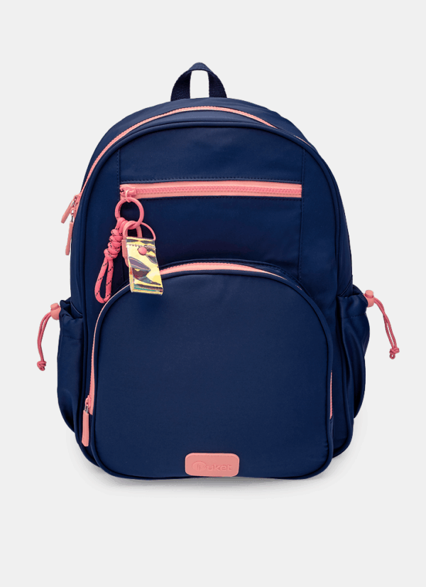 Mochila de Costas Grande Azul Marinho com Rosa Puket - Imagem 2