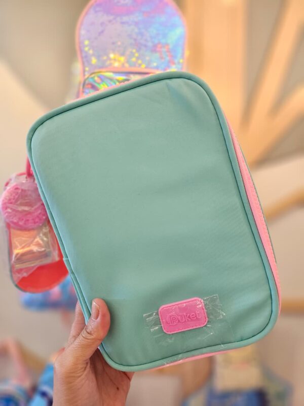 Estojo Box Grande com Divisória Verde Água Puket