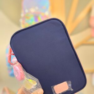 Estojo Box Grande com Divisória Azul Marinho com Rosa Puket