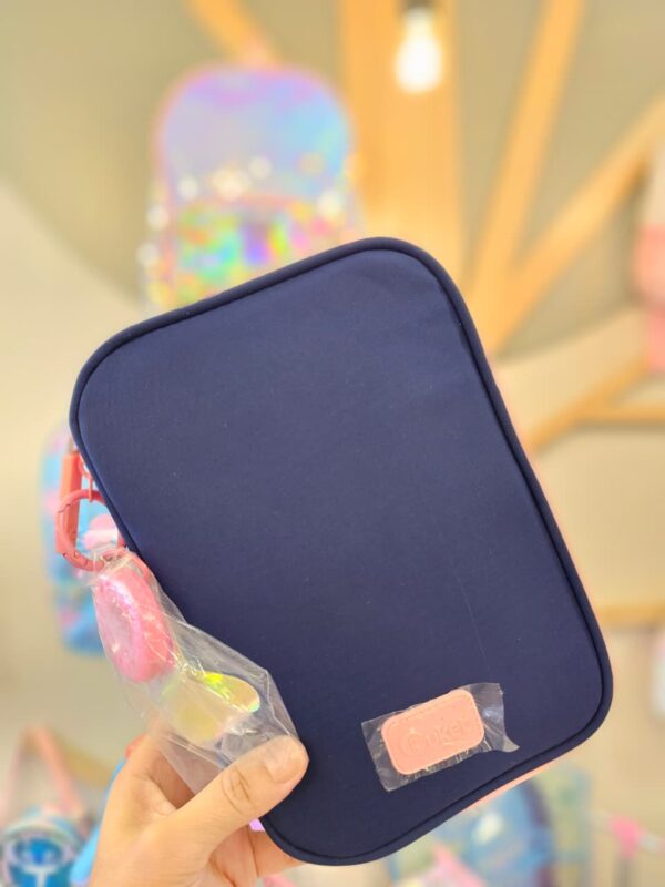 Estojo Box Grande com Divisória Azul Marinho com Rosa Puket