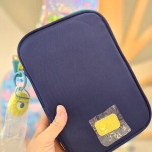 Estojo Box Grande com Divisória Azul Marinho com Amarelo Puket