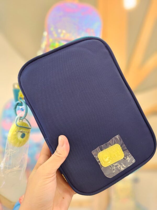 Estojo Box Grande com Divisória Azul Marinho com Amarelo Puket