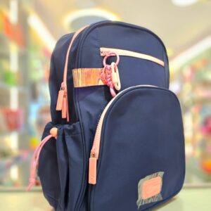 Mochila de Costas Grande Azul Marinho com Rosa Puket