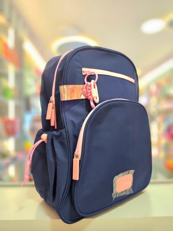Mochila de Costas Grande Azul Marinho com Rosa Puket