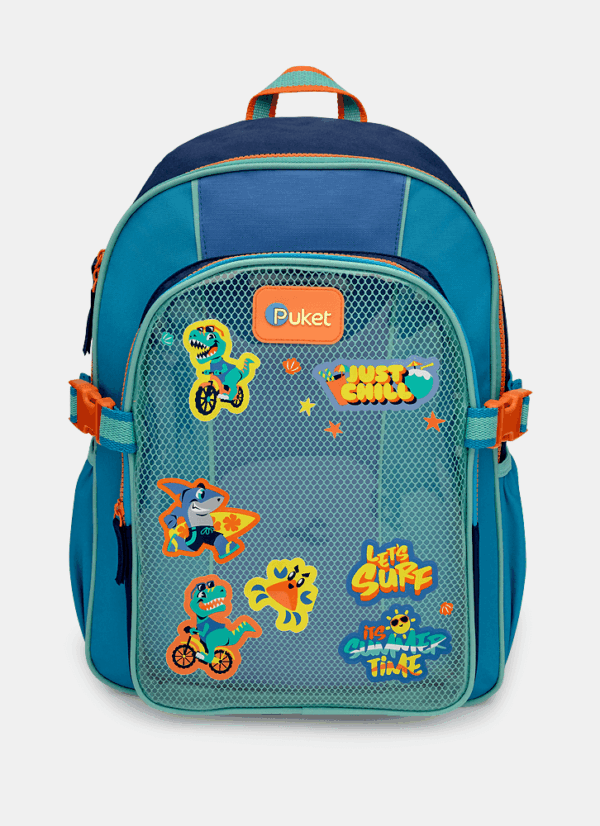Mochila de Costas Grande Color Block Azul Puket - Imagem 2