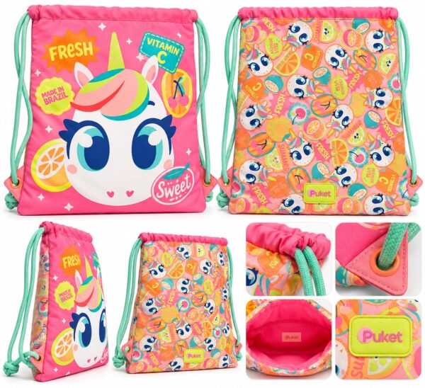 MOCHILA SAQUINHO unicórnio frutas PUKET - Imagem 2